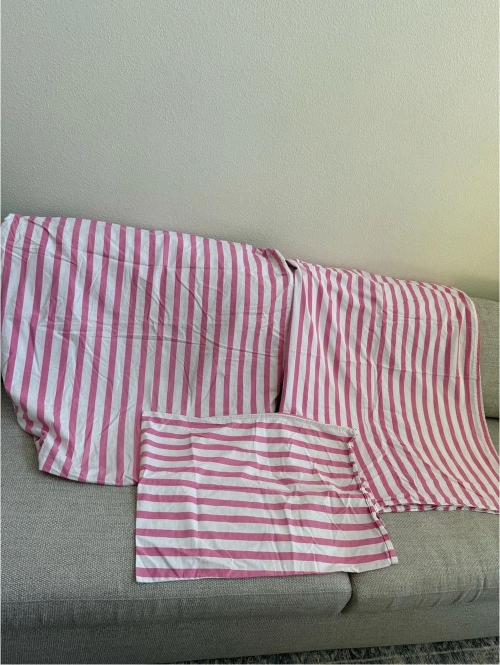 Hanna Home Pink White Stripe Twin Sheet Set Fitted Flat Pillowcase Cotton